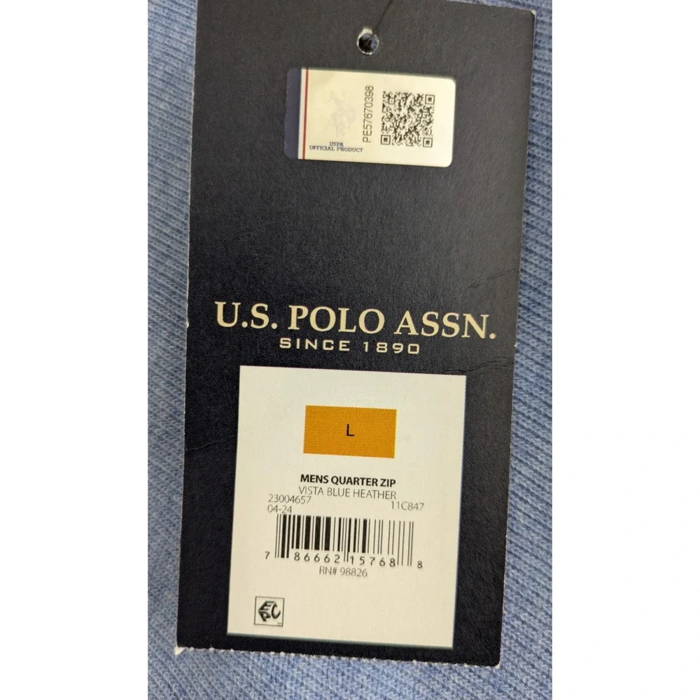 Men's US Polo Assn 1/4 Zip Pullover Blue Large Long Sleeve Sweater - Picture 7 of 10